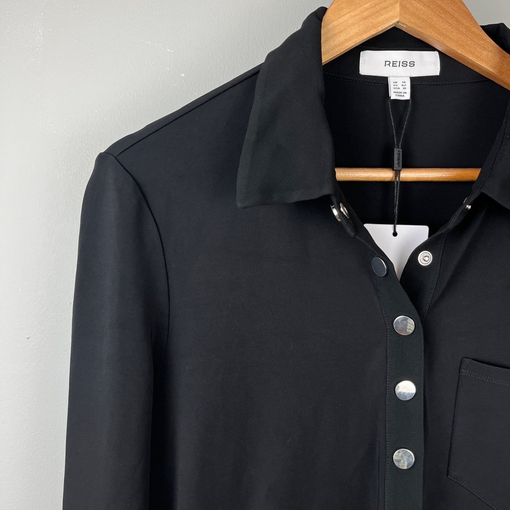 Reiss Rosina Black Jersey Maxi Polo Dress Womens 10 Long Sleeve New NWT - Picture 4 of 8